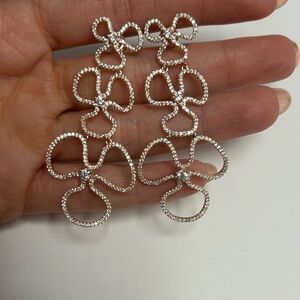Suzy Levian Rose Sterling Silver White CZ Floral Dangle Earrings NWT